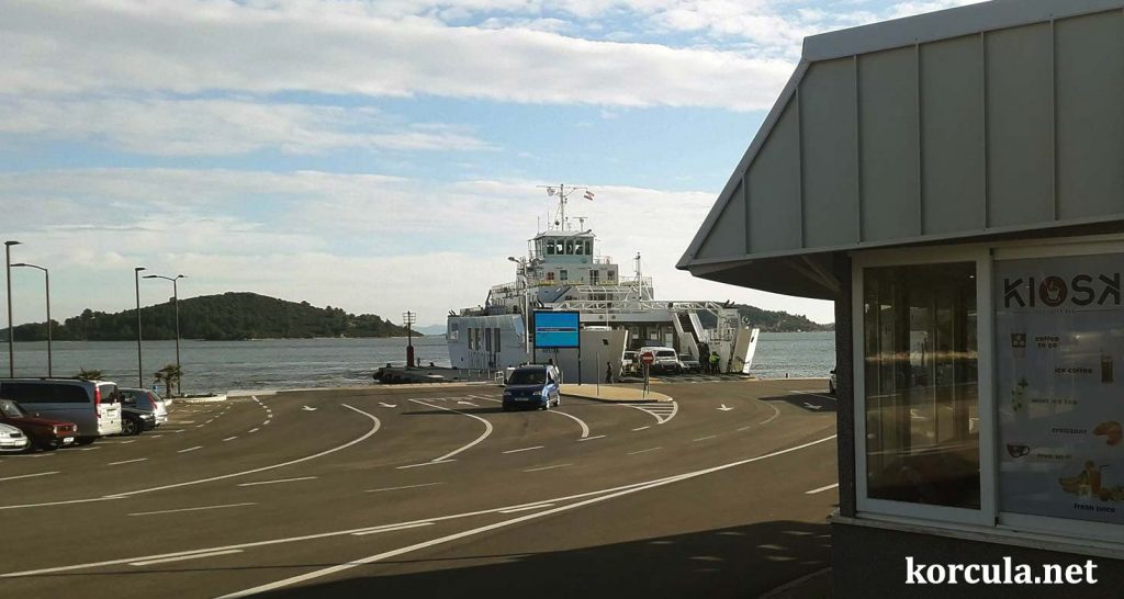 Ferry ready for departure @ car ferry terminal in Korcula (Dominče)