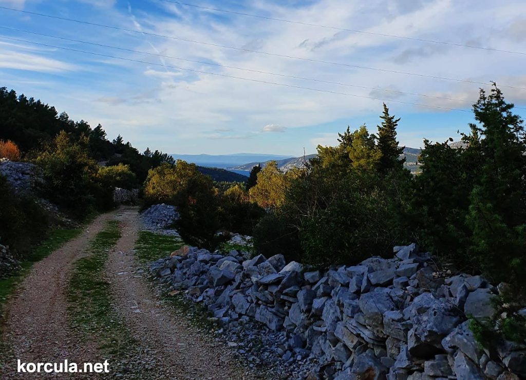 Hiking to Kocje along tarmac path with views over Peljesac and Hvar Island