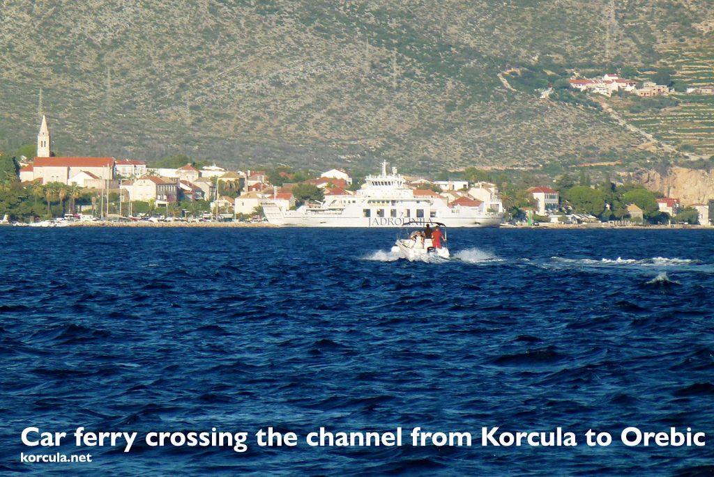Car ferry crossing the channel from Korcula to Orebic