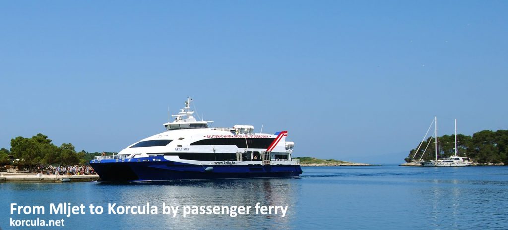Departing from Pomena on Mljet island towards Korcula - views of a fast catamaran passenger ferry