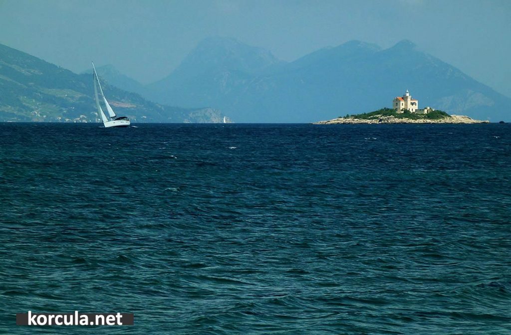 sailing in the channel near Sestrice islet and lighthouse
